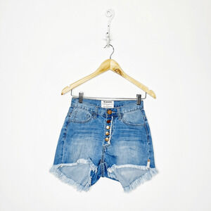 ONETEASPOON X FREE PEOPLE High Rise Bonita Raw Hem Denim Shorts button fly 24